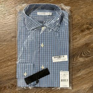 J.Lindeberg Corkz Bright Gingham Blue White Check Dress Shirt Men 38 / 15 NWT